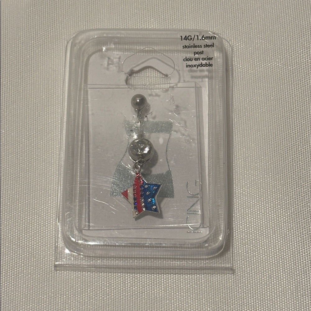 Icing Stainless Steel American Flag Star Belly Ring Silver 7$